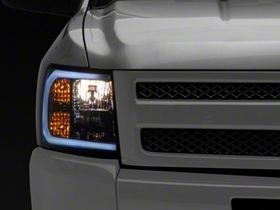 LED C-Bar Factory Style Headlights; Chrome Housing; Smoked Lens (07-13 Silverado 1500)