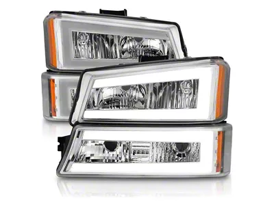 LED DRL Bar Headlights; Chrome Housing; Clear Lens (03-06 Silverado 1500)