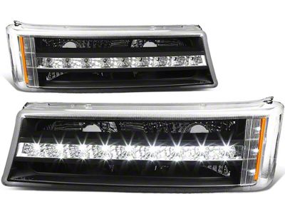 LED DRL Bumper Lights with Amber Corners; Black (03-06 Silverado 1500)