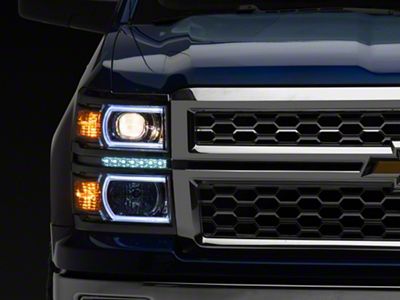 LED DRL Headlights with Amber Corners; Chrome Housing; Clear Lens (14-15 Silverado 1500)