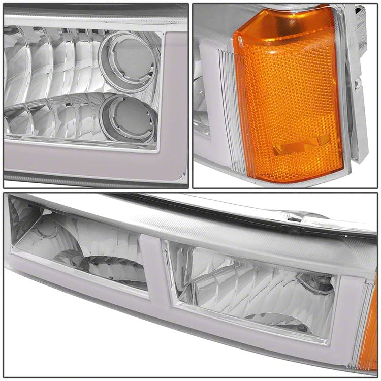 Silverado 1500 LED DRL Headlights with Amber Corners; Chrome