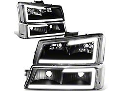 LED DRL Headlights with Clear Corners; Black Housing; Clear Lens (03-06 Silverado 1500)