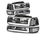 LED DRL Headlights with Clear Corners; Black Housing; Clear Lens (99-02 Silverado 1500)