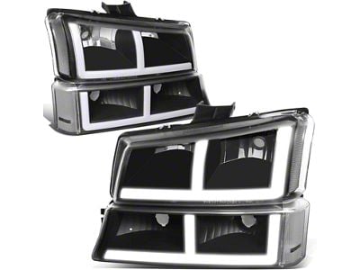 LED DRL Headlights with Clear Corners; Black Housing; Clear Lens (03-06 Silverado 1500)