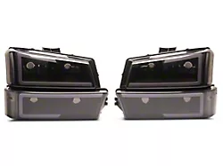 LED DRL Headlights with Clear Corners; Black Housing; Smoked Lens (03-06 Silverado 1500)