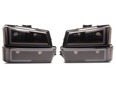 LED DRL Headlights with Clear Corners; Black Housing; Smoked Lens (03-06 Silverado 1500)