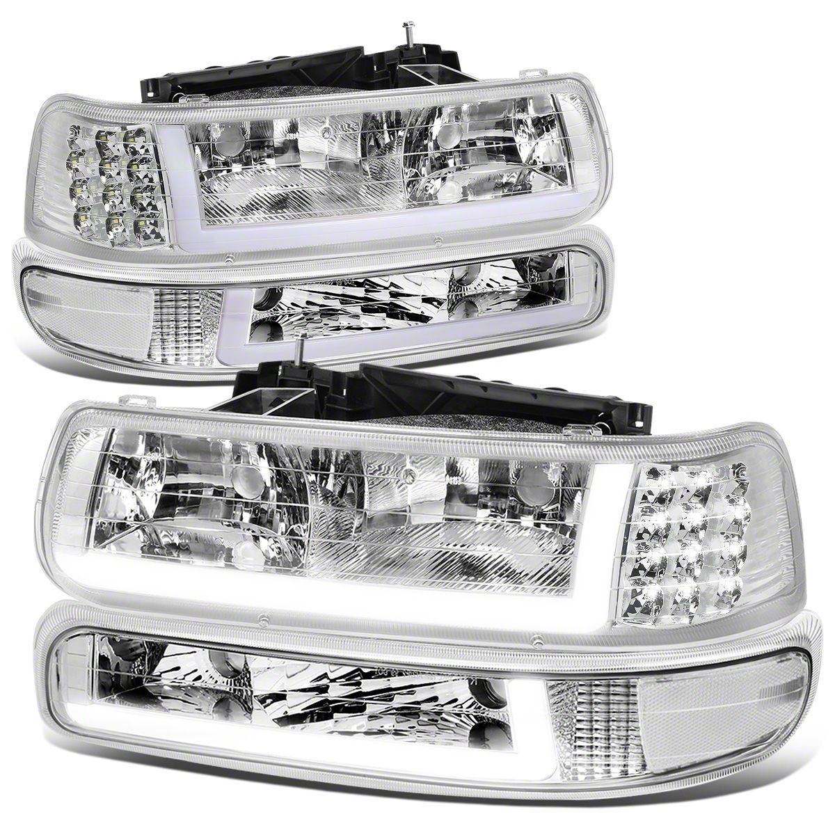 thumbnail image 2 of 99-02 Chevy Silverado LED DRL Bumper Headlights – Black Housing, Clear Corner, PM Performotor 64635PM 2 of 2
