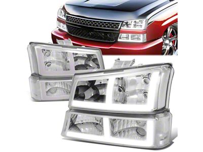 LED DRL Headlights with Clear Corners; Chrome Housing; Clear Lens (03-06 Silverado 1500)