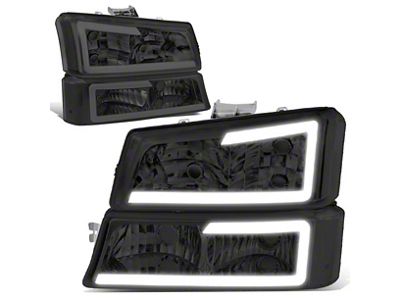 LED DRL Headlights with Clear Corners; Chrome Housing; Smoked Lens (03-06 Silverado 1500)