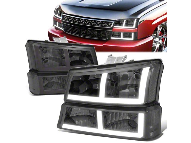 LED DRL Headlights with Clear Corners; Chrome Housing; Smoked Lens (03-06 Silverado 1500)