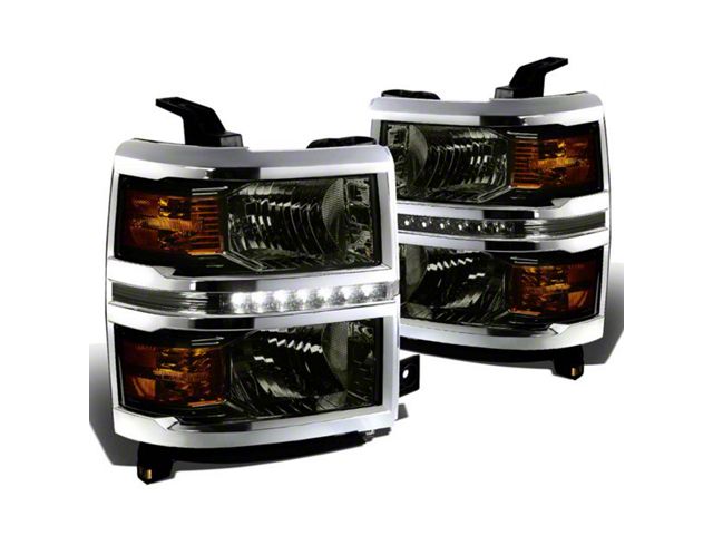 LED DRL Headlights with Amber Corner Lights; Smoked Housing; Clear Lens (14-15 Silverado 1500)