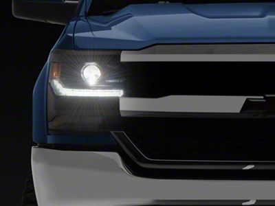 LED DRL Projector Headlights with Amber Corners; Black Housing; Clear Lens (16-18 Silverado 1500 w/ Factory HID Headlights)