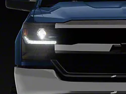 LED DRL Projector Headlights with Amber Corners; Black Housing; Clear Lens (16-18 Silverado 1500 w/ Factory HID Headlights)