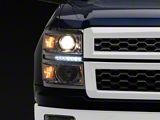 LED DRL Projector Headlights; Chrome Housing; Clear Lens (14-15 Silverado 1500 w/ Factory Halogen Headlights)