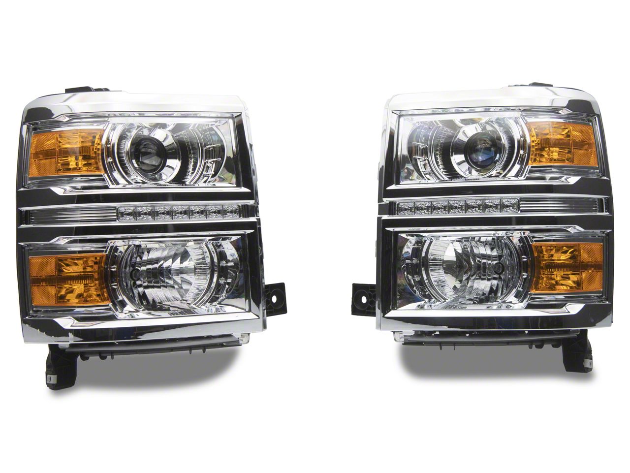PM Performotor LED DRL Bumper Headlights For 99-02 Chevy Silverado – Chrome Housing Clear Corner