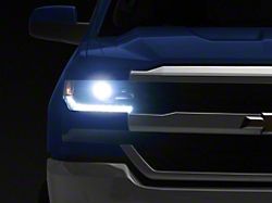 LED DRL Projector Headlights with Clear Corners; Black Housing; Clear Lens (16-18 Silverado 1500 w/ Factory HID Headlights)