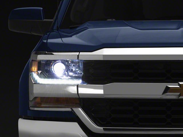 LED DRL Projector Headlights with Clear Corners; Chrome Housing; Clear Lens (16-18 Silverado 1500 w/ Factory HID Headlights)