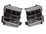 LED DRL Quad Projector Headlights with Amber Corners; Black Housing; Clear Lens (19-21 Silverado 1500 Custom, Custom Trail Boss & WT w/ Factory Halogen Headlights)