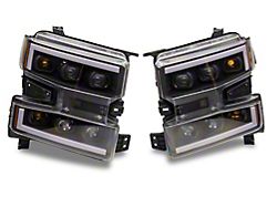 LED DRL Quad Projector Headlights with Amber Corners; Black Housing; Clear Lens (19-21 Silverado 1500 Custom, Custom Trail Boss & WT w/ Factory Halogen Headlights)