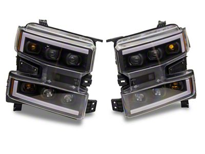 LED DRL Quad Projector Headlights with Amber Corners; Black Housing; Clear Lens (19-21 Silverado 1500 Custom, Custom Trail Boss & WT w/ Factory Halogen Headlights)