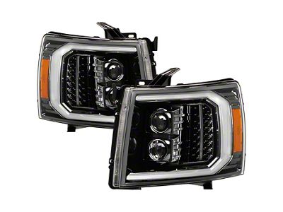 LED DRL Signal Halogen Projector Headlights; Chrome Housing; Clear Lens (07-13 Silverado 1500)