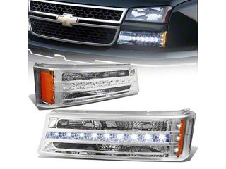 Smoked LED DRL Headlights With Signal Bumper Lamps – Fits 2003–2006 Chevy Silverado