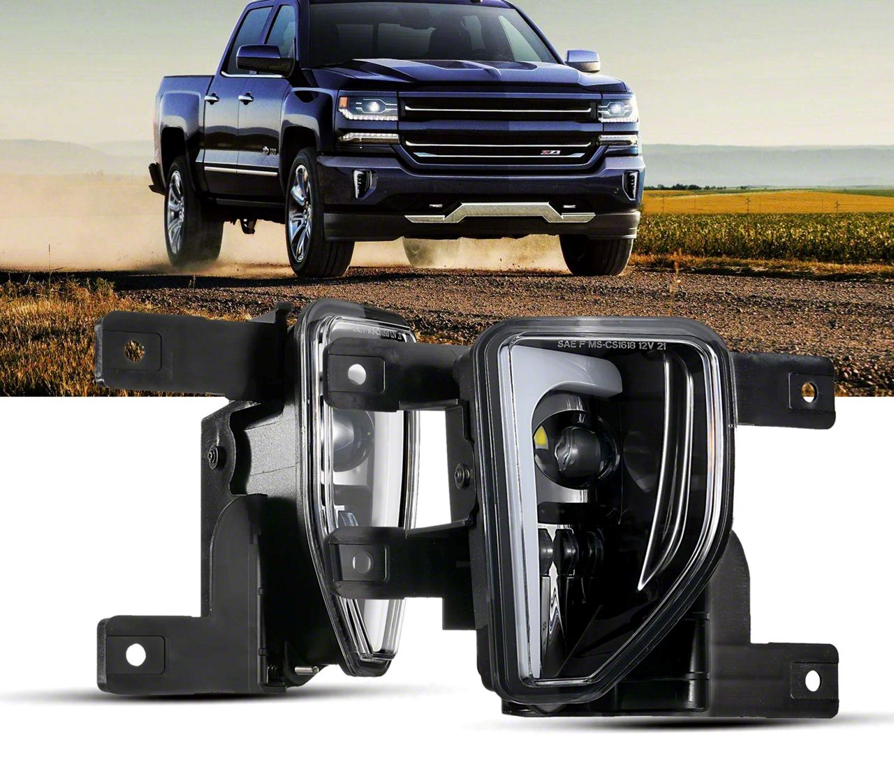 Silverado 1500 LED Fog Lights with DRL; Chrome Housing (1618 Silverado
