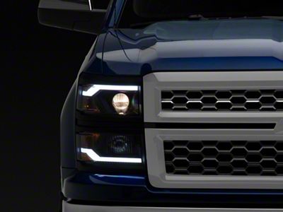 LED Projector Headlights with Black Trim; Black Housing; Clear Lens (14-15 Silverado 1500 w/ Factory Halogen Tail Lights)