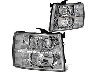 LED Reflector Headlights; Chrome Housing; Clear Lens (07-13 Silverado 1500)