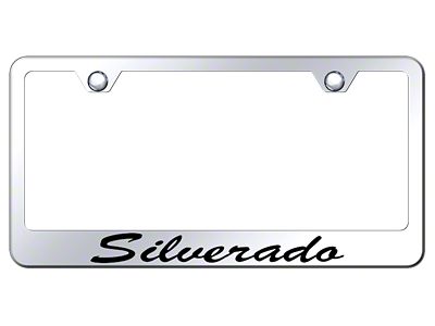 Silverado Script Laser Etched License Plate Frame; Mirrored (Universal; Some Adaptation May Be Required)