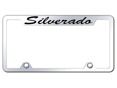 Silverado Script Laser Etched License Plate Frame; Mirrored (Universal; Some Adaptation May Be Required)