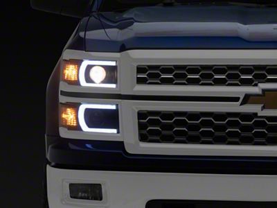 Light Bar DRL Projector Headlights; Black Housing; Clear Lens (14-15 Silverado 1500)