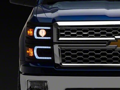 Light Bar DRL Projector Headlights; Black Housing; Smoked Lens (14-15 Silverado 1500)