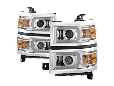 Light Bar DRL Projector Headlights; Chrome Housing; Clear Lens (14-15 Silverado 1500)