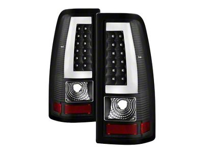 Light Bar Style LED Tail Lights; Black Housing; Clear Lens (99-02 Silverado 1500 Fleetside)