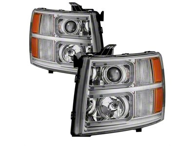 Light Tube Style Halo Projector Headlights; Chrome Housing; Clear Lens (07-13 Silverado 1500)