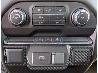 Lower Center Dash Accents; Matte Domed Carbon Fiber (19-21 Silverado; 2022 Silverado 1500 LTD)