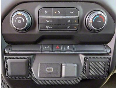 Lower Center Dash Accents; Matte Domed Carbon Fiber (19-24 Silverado 1500)