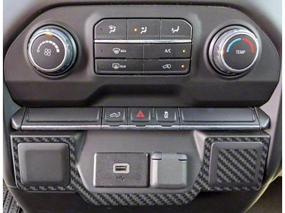 Lower Center Dash Accents; Raw Carbon Fiber (19-24 Silverado 1500)