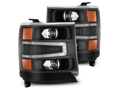 AlphaRex LUXX-Series LED Projector Headlights; Black Housing; Clear Lens (16-18 Silverado 1500 w/ Factory Halogen Turn Signals)