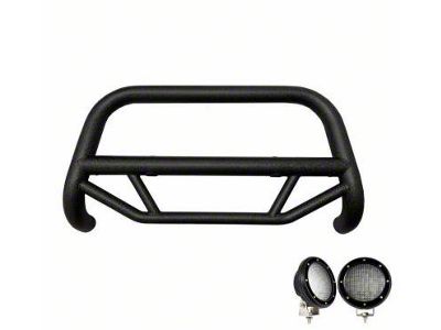 Max T Bull Bar with 5.30-Inch Black Round Flood LED Lights; Textured Black (99-06 Silverado 1500)