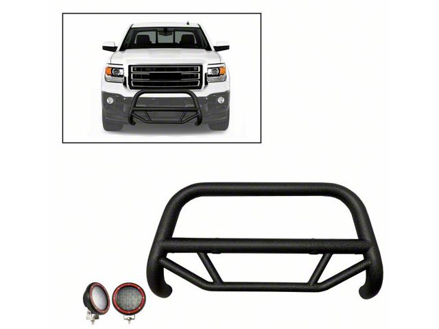 Max T Bull Bar with 5.30-Inch Red Round Flood LED Lights; Textured Black (07-18 Silverado 1500)