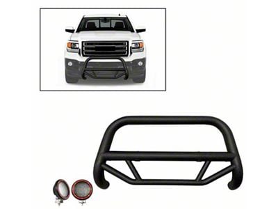 Max T Bull Bar with 5.30-Inch Red Round Flood LED Lights; Textured Black (07-18 Silverado 1500)