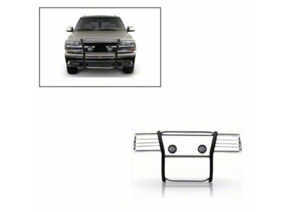 Modular Grille Guard with 5.30-Inch Black Round Flood LED Lights; Stainless Steel (99-02 Silverado 1500)