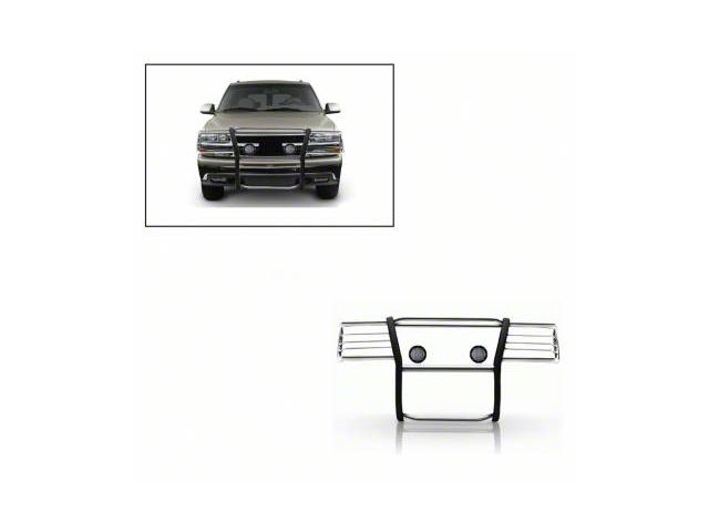 Modular Grille Guard with 5.30-Inch Black Round Flood LED Lights; Stainless Steel (99-02 Silverado 1500)