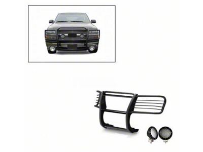 Modular Grille Guard with 5.30-Inch Black Round Flood LED Lights; Black (99-02 Silverado 1500)