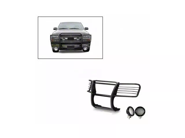 Modular Grille Guard with 5.30-Inch Black Round Flood LED Lights; Black (99-02 Silverado 1500)