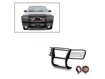 Modular Grille Guard with 5.30-Inch Red Round Flood LED Lights; Black (99-02 Silverado 1500)