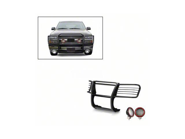 Modular Grille Guard with 5.30-Inch Red Round Flood LED Lights; Black (99-02 Silverado 1500)