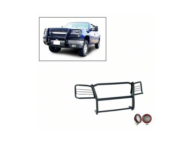 Modular Grille Guard with 5.30-Inch Red Round Flood LED Lights; Black (03-06 Silverado 1500)